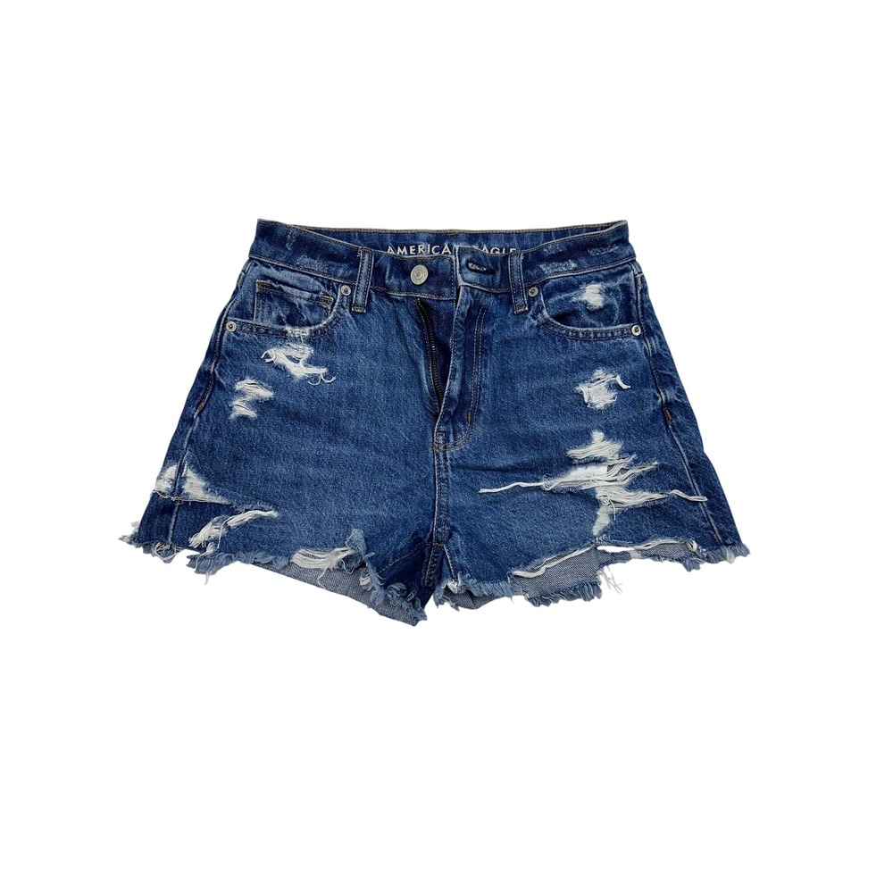 American Eagle Mom‎ Short Distressed Denim High Rise Jean Shorts Women - SIZE 0